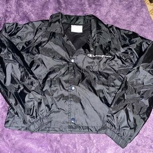 Women's Champion Crop Jacket Black Snap Down Windbreaker Athleisure